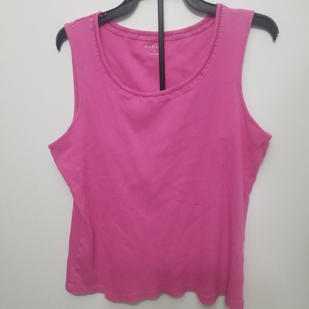 lacy-collared pink cotton Kim Rogers tank top